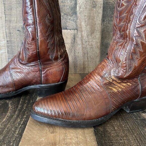 Dan Post Brown Teju Lizard Vibram Sole Moto Cowboy Boots Mens 9.5 D - Picture 9 of 12